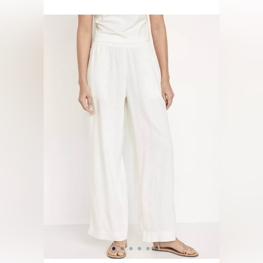 Old Navy High-Waisted Linen-Blend Wide-Leg Pants White Sz XL        Bx3